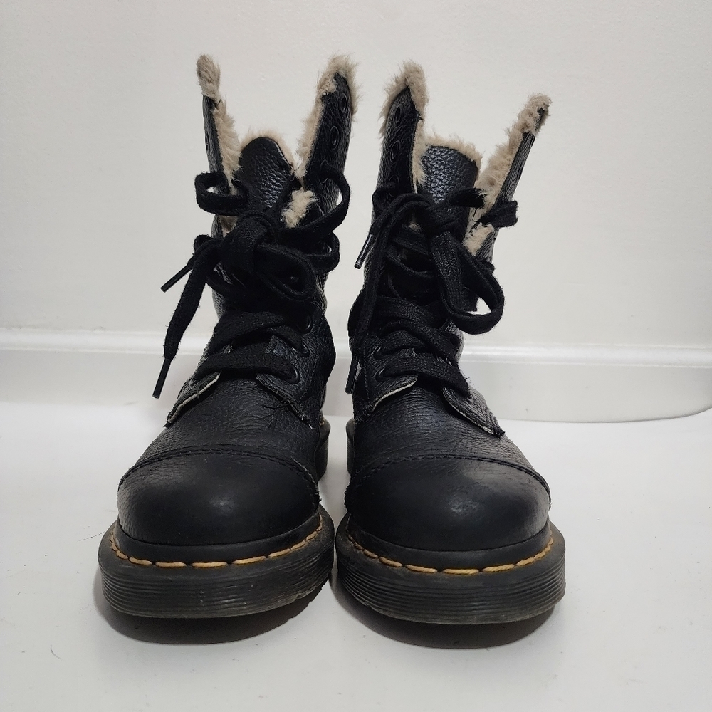 Dr Martens The Original Black Faux Fur High Top Laced Combat Boots Air cushion - Picture 4 of 15